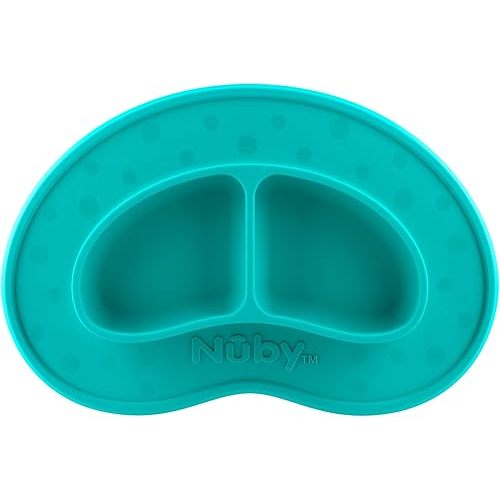 Nuby Sure Grip Miracle Mat 2-Section Plate - Toddler Suction Plate - 6+ Months - Aqua