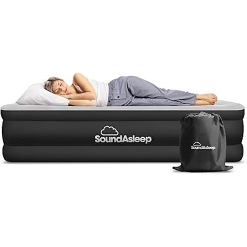 SoundAsleep Dream Series Luxury Air Mattress with ComfortCoil Technology & Built-in High Capacity Pump for Home & Camping- Double Height, Adjustable, Inflatable Blow Up, Portable - Queen Size