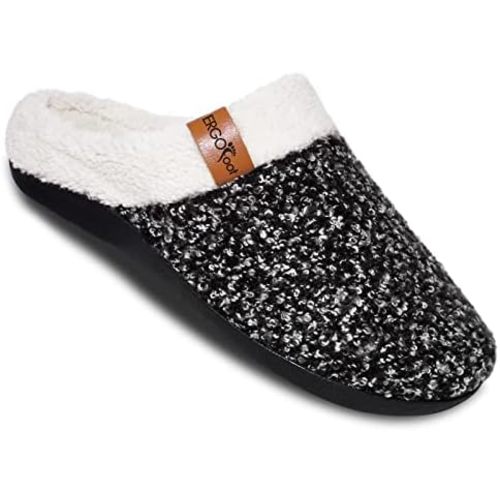 ERGOfoot Orthopedic Slippers with Arch Support, Slip-On Knit Soft Sherpa Lining House Slipper, Plantar Fasciitis Relief, Orthotic House Shoes with Indoor Outdoor Anti-Skid Rubber Sole