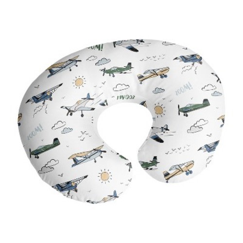 Sweet Jojo Designs Boy Support Nursing Pillow Cover Vintage Airplane Green Blue and Yellow