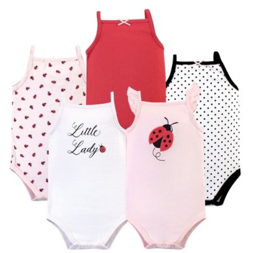 Hudson Baby Infant Girl Cotton Sleeveless Bodysuits 5pk, Ladybug, 0-3 Months