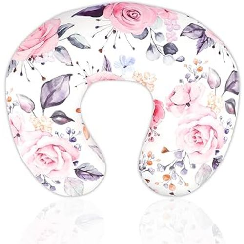 Nursing Pillow Cover for Baby Girl, Stretchy Removable Slipcover for Breastfeeding Pillows, Ultra Soft Comfortable Nursing Pillowcase, Baby Must Have (Pink Floral)