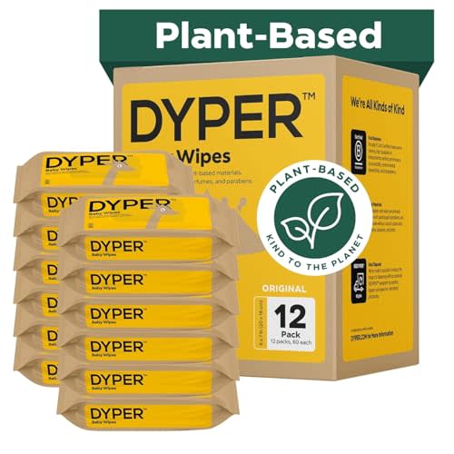 DYPER Baby Wipes Unscented (720 Count) - 99% Water-Based & Hypoallergenic Baby Wipes, Made with Plant-Based Materials, Gentle for Sensitive Skin, Fragrance & Plastic-Free Wet Wipes, 12 Pack