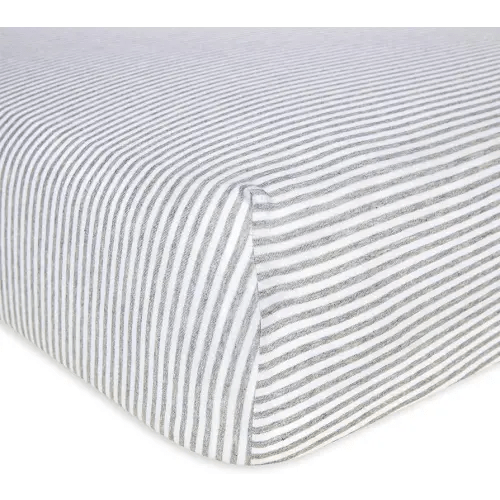 Burt's Bees Baby Stripe Fitted Crib Sheet Organic Cotton BEESNUG - Heather Grey Stripes, Fits Unisex Standard Bed and Toddler Mattress, Infant Essentials, 52 x 28 Inch 1-Pack
