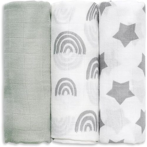 GLLQUEN BABY Receiving Blankets Muslin Swaddle Blanket for Newborn Girl Boy | Cotton Squares Baby Blankets, Soft & Thin Swaddle Cloth, Breathable Absorbent Infant Swaddling Wrap - 3 Pack (Star)