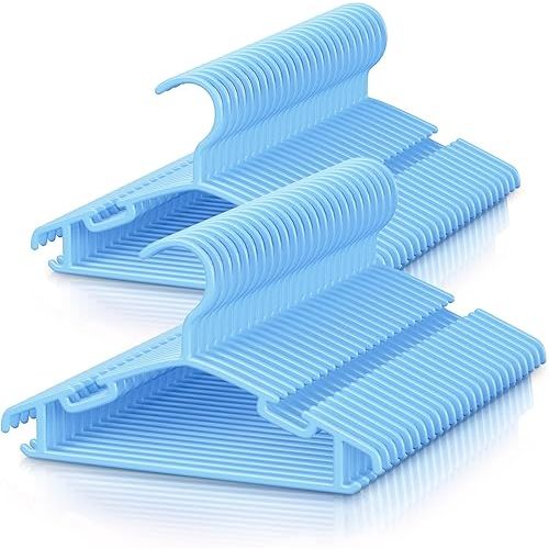 Kids Plastic Hangers, Baby Clothes Hangers for Closet 50 Packs Non-Slip Toddler Hangers for Infant Child Clothing, Small Children Hangers for Pants Coats Skirts (Blue), YJ-007
