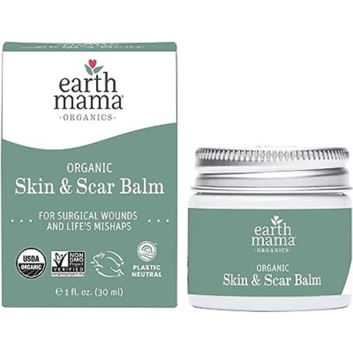 Earth Mama Organic Skin & Scar Balm |C-Section Recovery Skin Care, Pregnancy Stretch Mark Scar Cream with Organic Jojoba Oil, Tamanu Oil & Gotu Kola