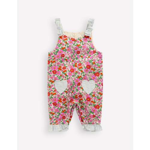 Girls Heart Patch Dungaree-Pink Apple Blossom Floral