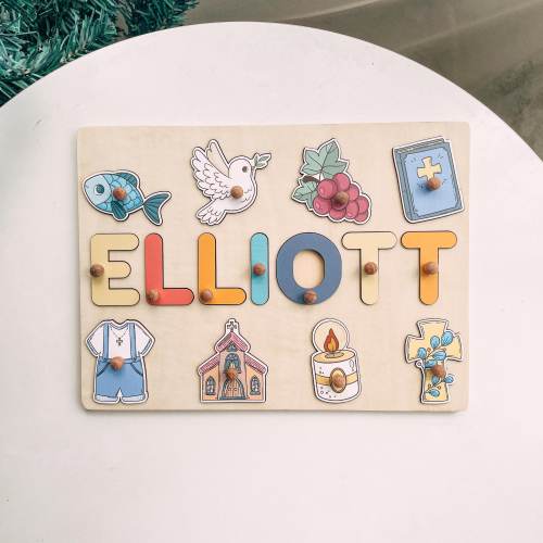 Personalized Baptism Name Puzzle for Boys, Wooden Christening Gift, Godson Baptism Gift, Baby Dedication Keepsake, Baptism Gift Boys