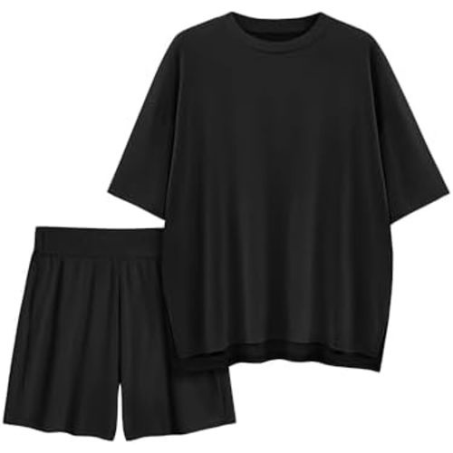 Womens 2 Piece Lounge Sets 2026 Summer Travel Outfits Casual Short Sleeve Oversized Tshirts Tops Biker Shorts