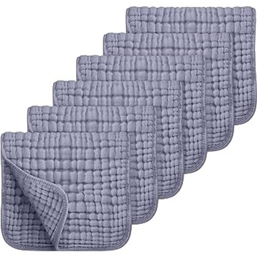 Looxii Muslin Burp Cloths 100% Cotton Muslin Cloths Large 20''x10'' Extra Soft and Absorbent 6 Pack Baby Burping Cloth for Boys and Girls (Fog Blue)