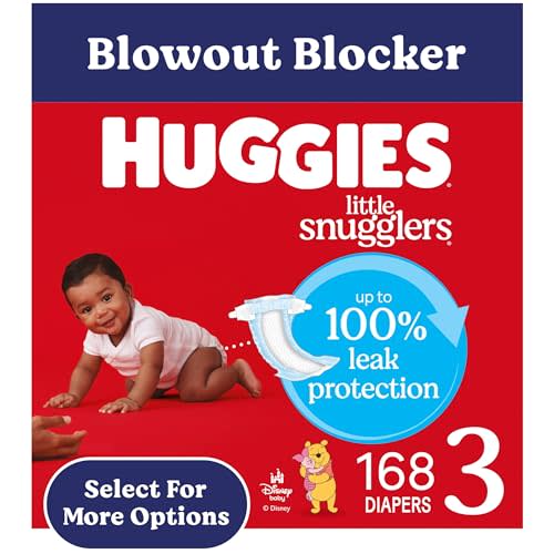 Huggies Size 3 Diapers, Little Snugglers Baby Diapers, Size 3 (16-28 lbs), 168 Count (6 Packs of 28), Packaging May Vary