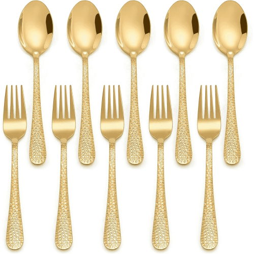 Tcwhniev 10 Pieces Kids Silverware Set, Stainless Steel Toddler Utensils, Hammered Kids Cutlery Set, Kids Forks and Spoons Set