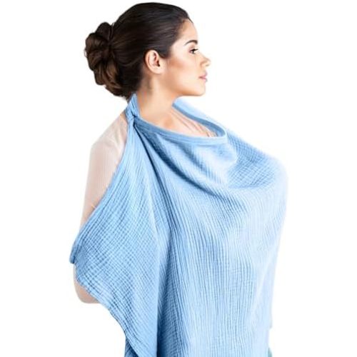 Nursing Cover – 100% Cotton Muslin, Snap Buttons, Rigid Neckline, Lightweight, Breathable, with Carry Pouch
