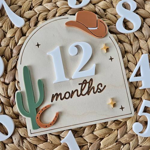 Cowboy Monthly Milestone Discs | Baby Monthly Discs for Photos | Interchangeable Numbers Monthly Photo Prop Set | Newborn Photo Prop