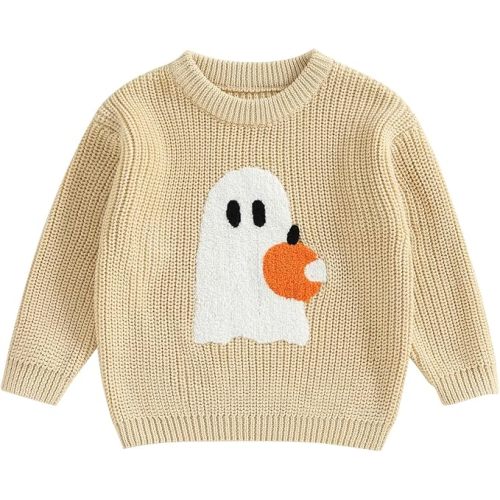 Baby Girl Halloween Sweater Pumpkin Long Sleeve Knit Tops | Toddler Baby Boy Girl Halloween Pumpkin Ghost Embroidery Sweater Long Sleeve Chunky Knit Tops Fall Winter Warm Clothes