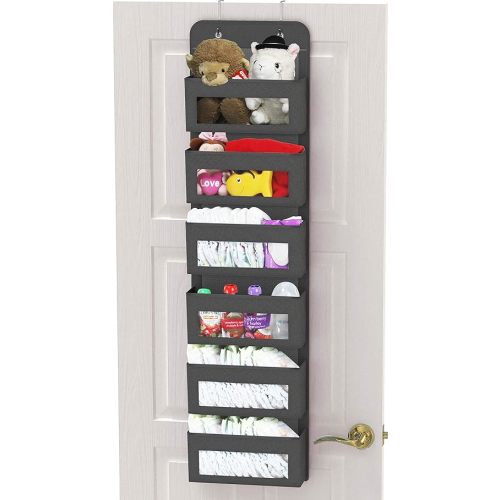 Simple Houseware Over Door/Wall Mount 6 Clear Window Pocket Organizer, Dark Gray