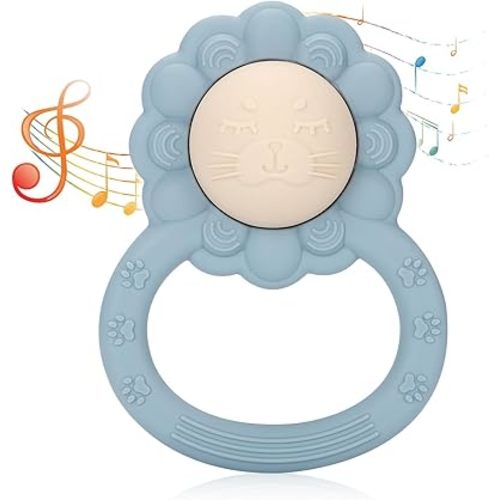 Socub Silicone Baby Teether Toy for Babies 3-6, 12, 18 Months Infants, Silicone Teething Toy with Rattle | Shake Rattle Toy for Newborn, BPA Free(Ether)
