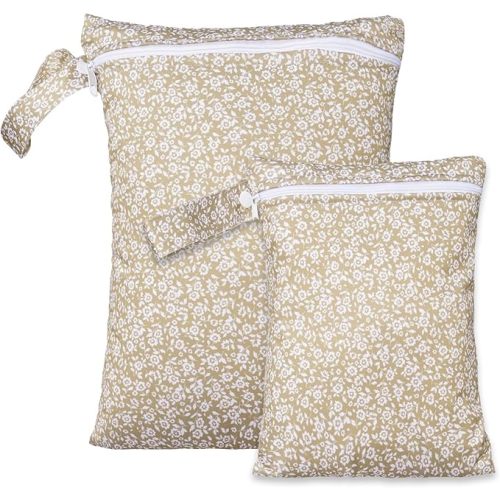 2 Sizes Wet Bags, Waterproof Storage Bag for Baby Diapers and Pump Parts, Reusable Diaper Bag with Zippered Pockets and Handle, Travel Bags, Beach, Pool, Gym Bag for Swimsuits & Wet Clothes, Set of 2