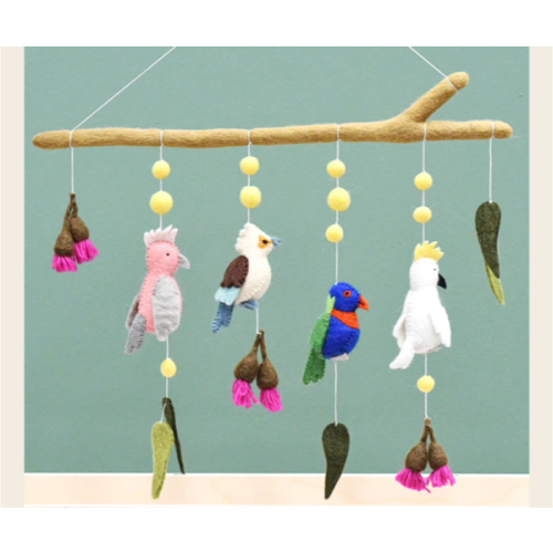 Baby Nursery Mobile Hanging - Australian Birds - Cockatoo, Lorikeet, Galah and Kookaburra