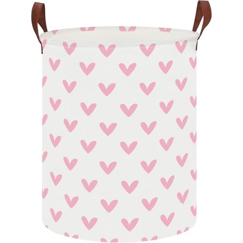 19.7" Pink Cute Heart Laundry Basket,Kids Dirty Clothes Hamper,Waterproof Toys Storage Bin,Room Decor,Gift Baskets,Baby Nursery Hamper(Pink Heart)