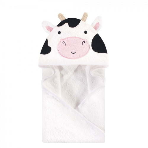 Hudson Baby Infant Unisex Cotton Animal Face Hooded Towel, Cow, One Size