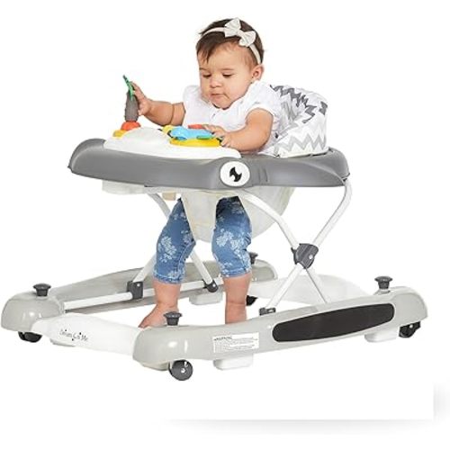 Dream on Me 2-in-1 Aloha Fun Baby Walker in Grey, Easily Convertible Baby Walker, Adjustable Three Position Height Settings, Easy to Fold and Store