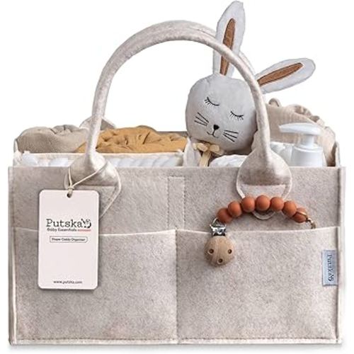 PUTSKA Baby Diaper Caddy Organizer - Nursery Storage Basket for Diaper Station, Baby Basket Shower Gift List and Registry Must-Have, Newborn Essentials, Nursery Decor for Boy or Girl - Mocha, Large