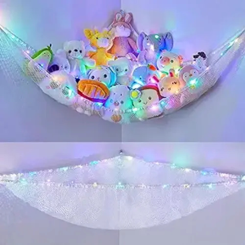 Unicorn Castle Stuffed Animals Net or Hammock Kids Toy Storage Organizer with LED Light Hanging Corner Stuffed Animals Holder Kids Girls Room Decor(Pack of 1)