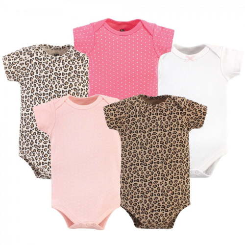Hudson Baby Short Sleeve Bodysuits, 5-Pack, Newborn- 24 Months