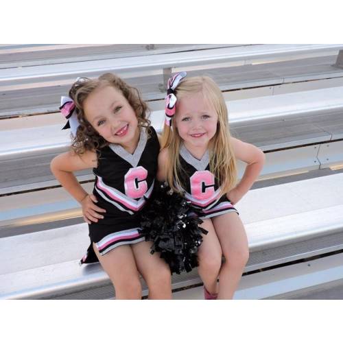 Customizable Girls Cheer Uniform! Top, Skort, and Bow included. Comes with 1 letter on front. No returns, ships in 2-3 weeks.