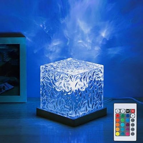 Cube Ocean Wave Lights Projector,16 Colors Changing Lamp Dimmable Mood Lighting Crystal Lamp,Remote Aurora Night Light with Dynamic Ripple Effect for Bedroom Playroom Decor Kids Teens Gifts,Cool Stuff