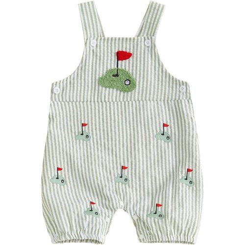 Baby Boy Summer Outfit Embroidery Bubble Romper Striped Sleeveless Onesie Bodysuit Overalls Newborn Boy Clothes