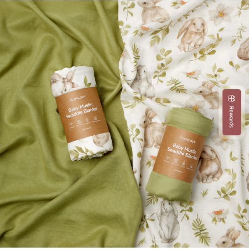 2 packs of Lovely Rabbit Soft Muslin Swaddle Blankets for baby