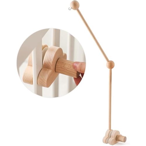 OESSUF Baby Crib Mobile Arm, 27 Inch Adjustable Wood Hanger, White Cloud Design, Nursery Mobile Holder for Cot Bed (Wooden)