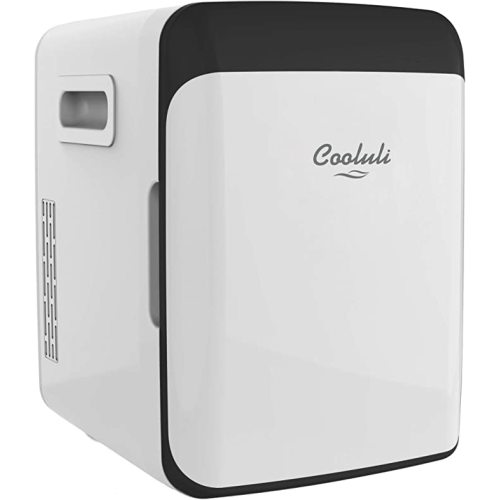 Cooluli 10L Mini Fridge for Bedroom - Car, Office Desk & College Dorm Room - 12V Portable Cooler & Warmer for Food, Drinks, Skincare, Beauty, Makeup & Cosmetics - AC/DC Small Refrigerator (White)