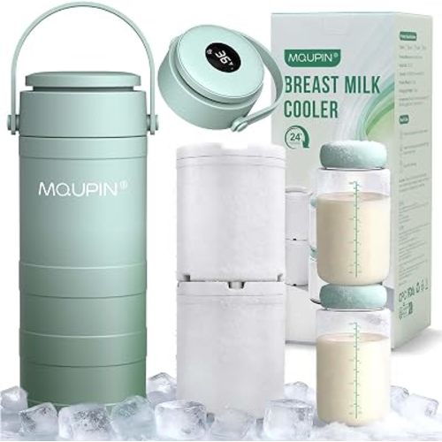 MQUPIN Breast Milk Cooler 20oz with Temperature Display 24Hours 360° Total Cooling Milk Bottle Storage Cooler Breast Milk Cooling Cup for Travel Outdoor (Green)