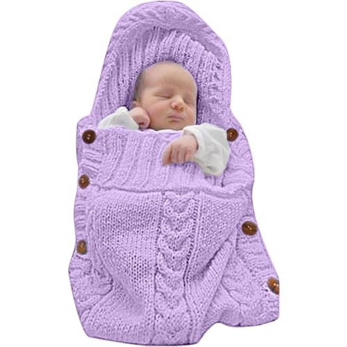 Newborn Swaddle Baby Essentials Girls Boys Receiving Blankets Neutral Knit Wrap Blanket Bag Stroller Wrap Purple 0-6 Month