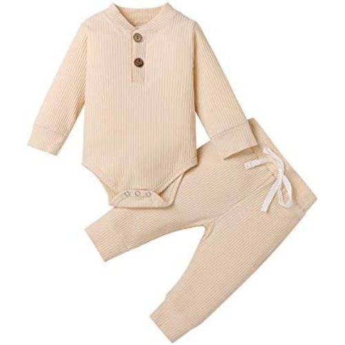 Ledy Champswiin Winter Newborn Baby Boy Girl Clothes Set Ribbed Outfits Unisex Infant Solid Long Sleeve Tops Pants 2PCS