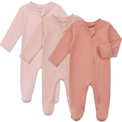 Aablexema Baby Organic Cotton Footed Pajamas Zip Up Preemie Newborn One Piece Long Sleeve Onesie Pjs