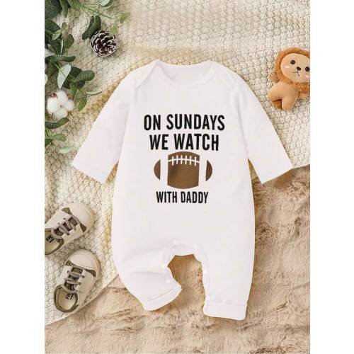 Baby Comfy Football Print Casual One-Piece Pants, Fall | SHEIN USA