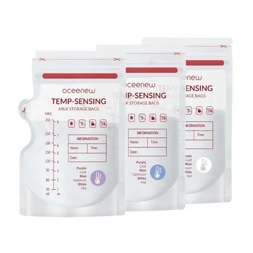 Breastmilk Storing Bags,Disposable Self Standing No-Leak Milk Storage Pouches,Temp-Sensing Discoloration Freezer Milk Storing Bags for Breastfeeding(8 Ounce 240pcs,BPA Free)