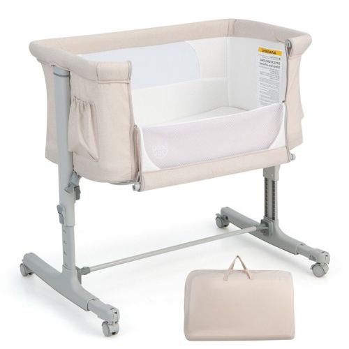 Costway 3-in-1 Baby Bassinet Beside Sleeper Crib with 5-Level Adjustable Heights, Color: Beige
