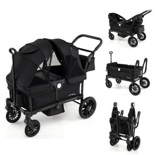 Costway Wagon Stroller for 2 Kids Push Pull Double Stroller with Adjustable Handle