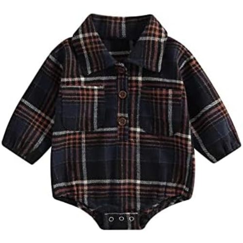 Baby Boy Plaid Shirt Romper Flannel Long Sleeve Oversized Tops Infant Button Down Fall Clothes