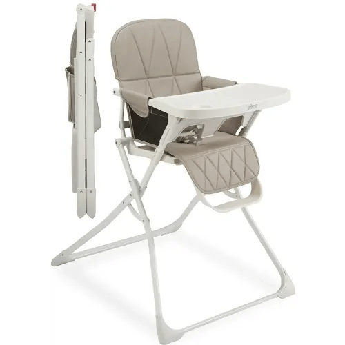 Primo PopUp Folding High Chair for Baby Age 6 to 36 Months - Taupe Folding Beach Style High Chair with Removable Dishwasher Safe Tray, 3pt Safety Harness, Leatherette Seat - Space Saving Design