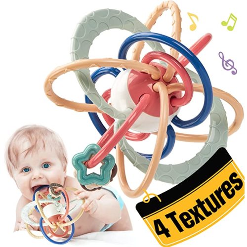 hahaland Baby Teething Toys for Babies, Newborn Infant Baby Toys 0-3 3-6 Months, Baby Teether Rattles for Baby, Baby Boy Girl Shower Gifts, 4 Textures for 0 Months+
