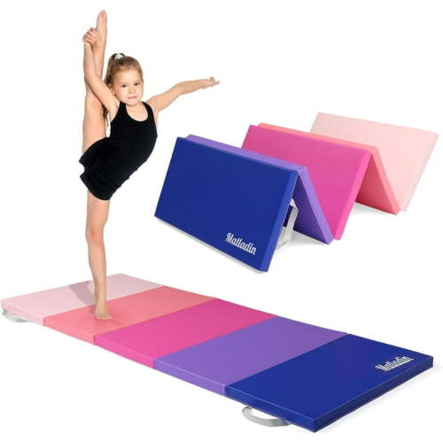 Matladin 5 Folding Gymnastics Gym Exercise Aerobics Mat, Easy to Clean PU Leather Tumbling Mats for Stretching Yoga Cheerleading Martial Arts, Kid Play, Campct Size 6.3FT x 2.5FT