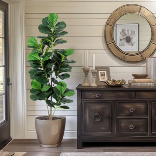 Fiddle Leaf Fig Tree Artificial Plant 5FT Tall Faux Plants Indoor Fake Ficus Lyrata Plant in Pot Artificial Fig Trees for Home Office Room Decor