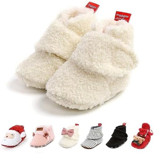 GDSDYM Baby Booties Cozy Fleece Slippers Soft Baby Shoes With Gripper Soles, Winter Warm Infant Newborn Crib Sock Shoes First Walkers